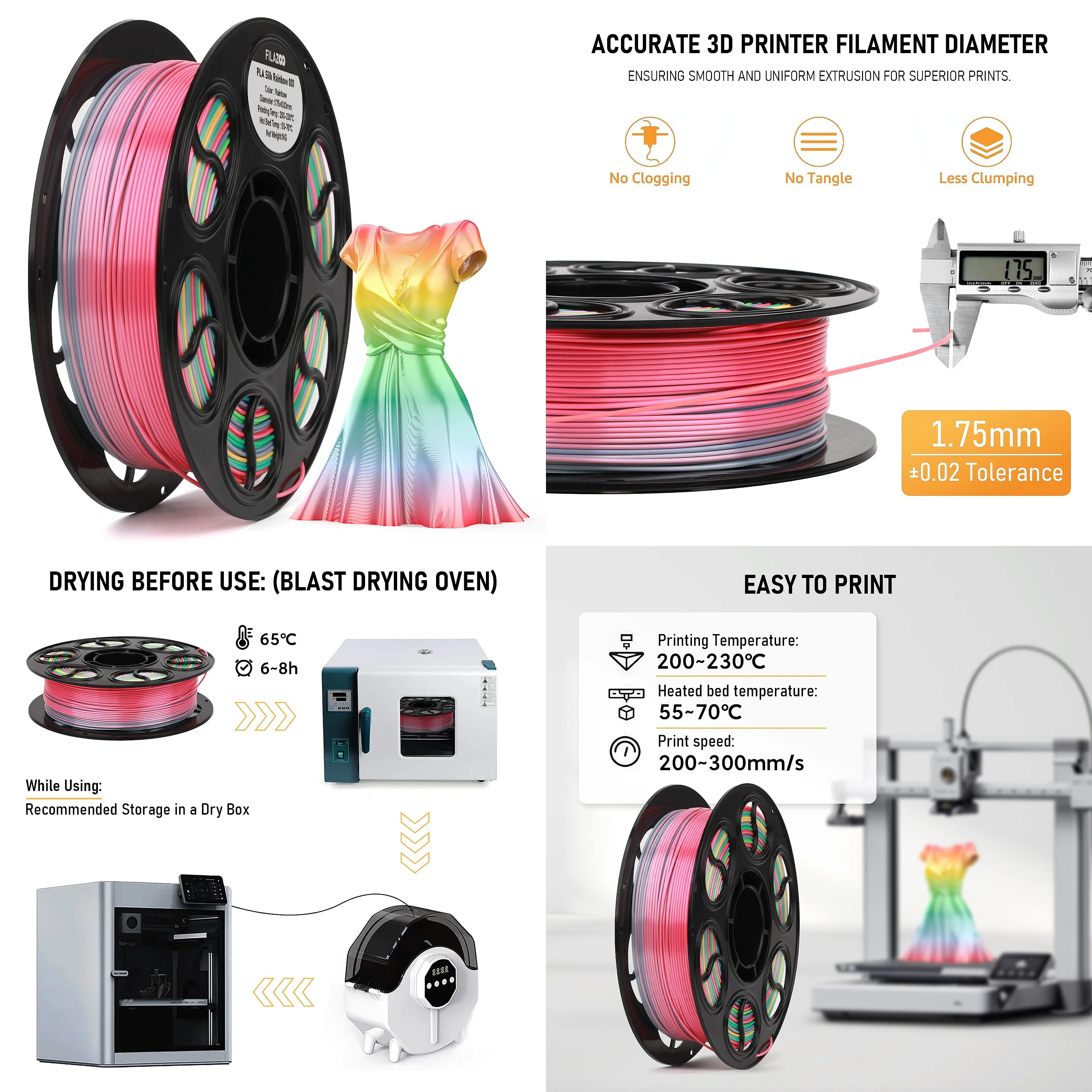 1KG Spool PLA Silk Rainbow PLA Filament 1.75mm Filamento Impresora 3d for FDM 3D Printers