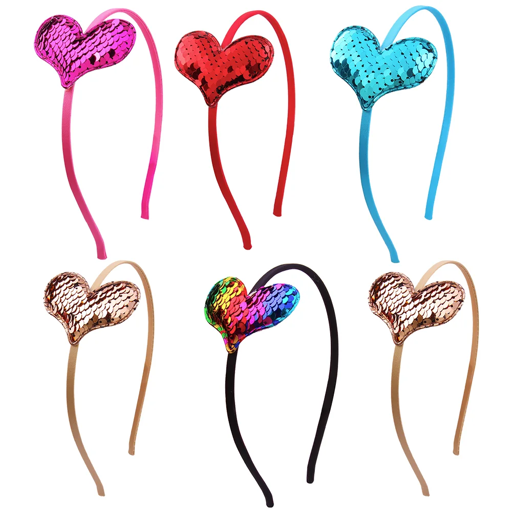 

6 PCS Sequin Heart Headband Hair Bands Accessories Women's Scrunchies for Girls