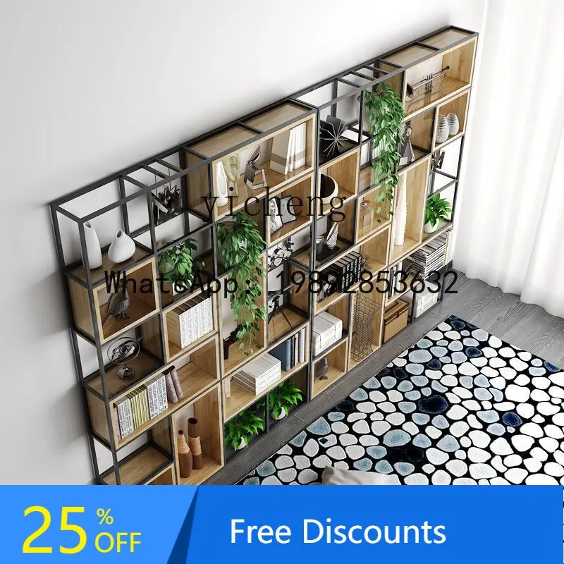 AA wrought iron office screen partition industrial living room creative bookshelf cabinet display stand