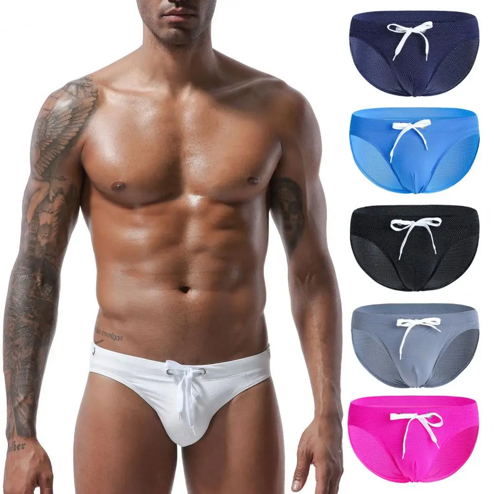 Men Swimming Trunks Men's Quick Drying Low-rise Swimming Briefs with Adjustable Waistline Summer Swim Trunks for Beach Pool image 5