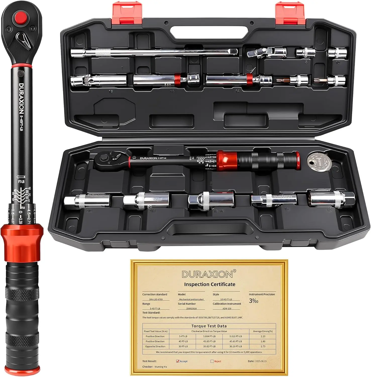 

16PCS 3/8" Drive Torque Wrench Set with Magnetic Spark Plug Sockets, ±3% Precision Dual Direction, Dual Range Scales Ft.Lbs/N.m