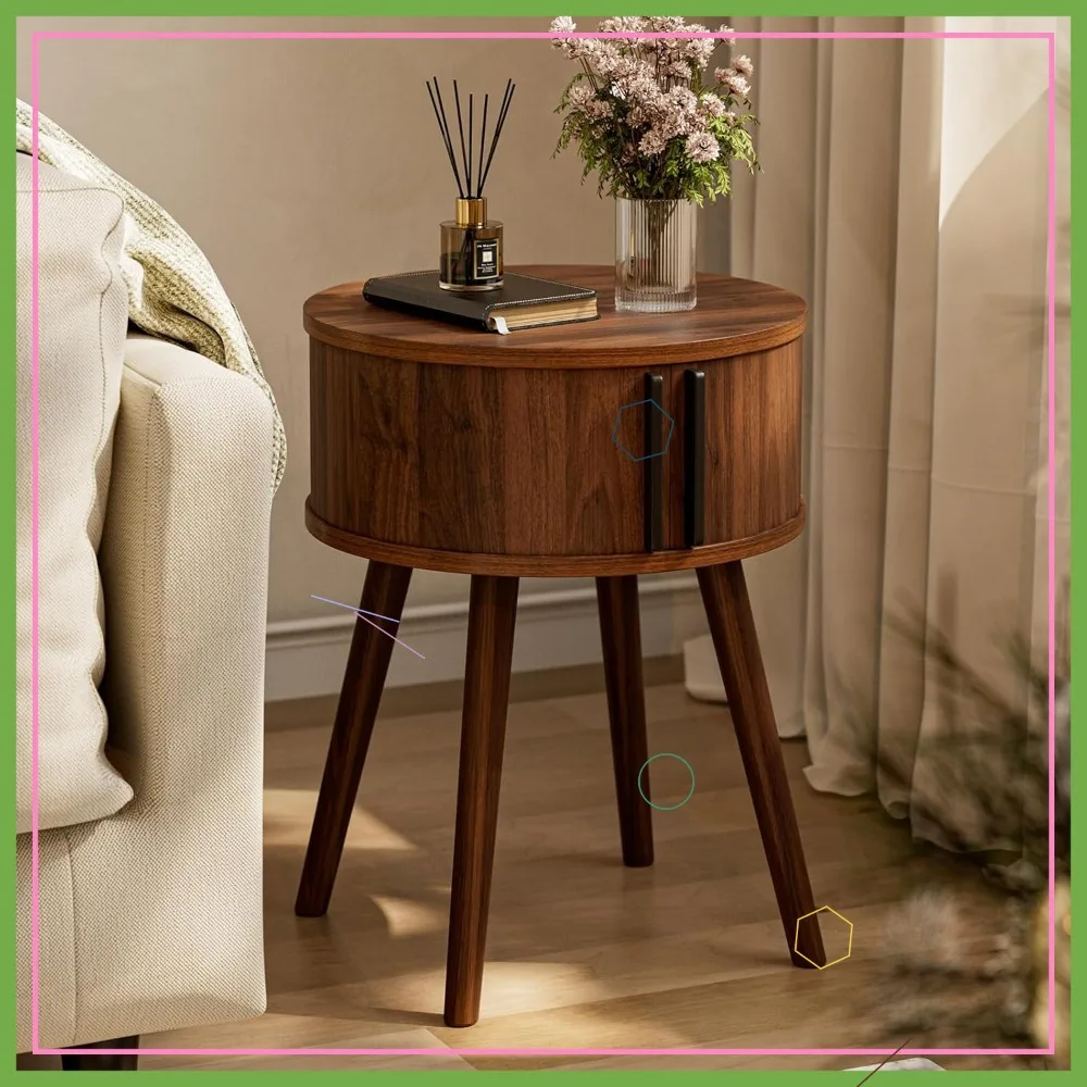 

Современный приставной столик с раздвижной дверцей и тумбой, ножки из массива дерева цвета орех для гостиной или спальни