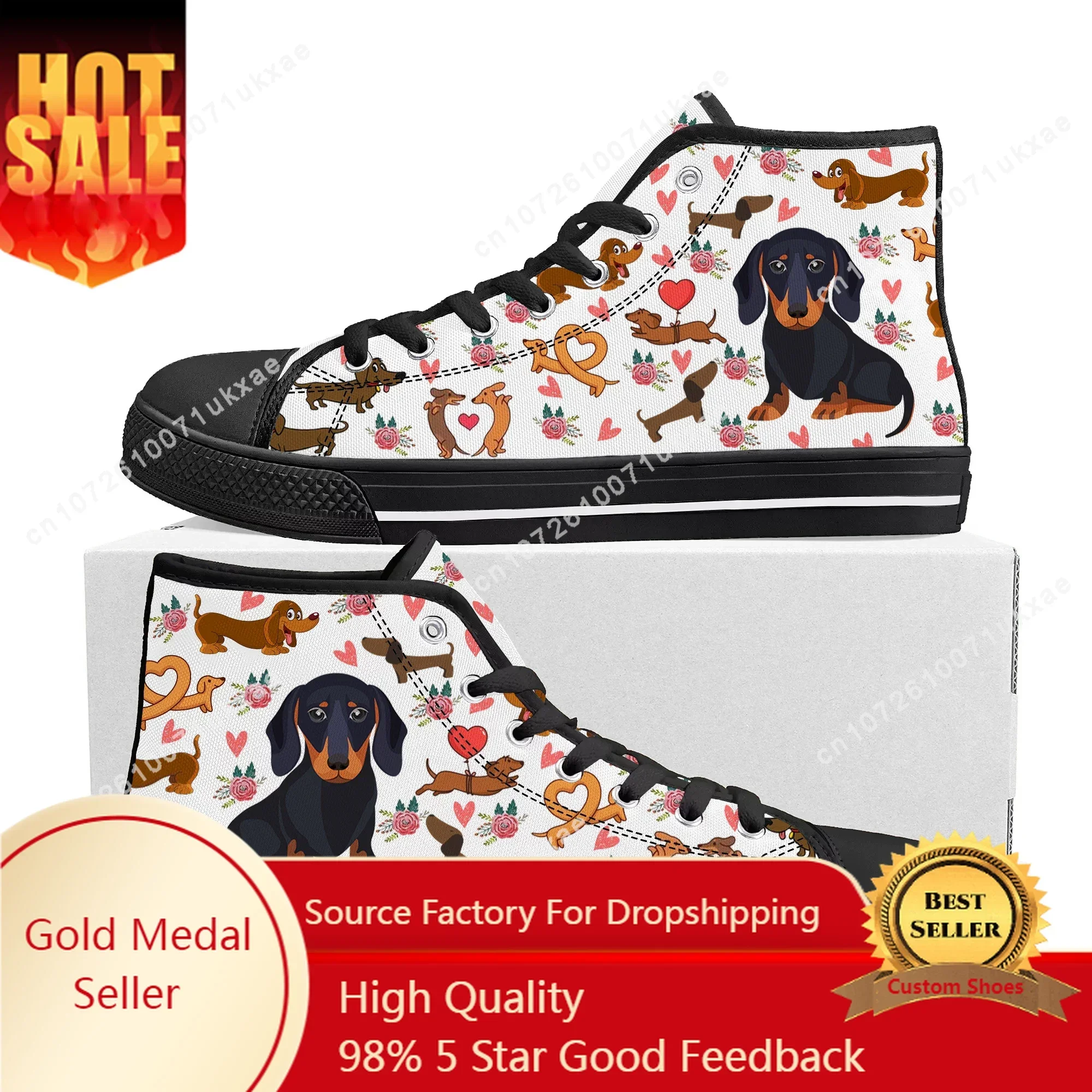 Zapatillas altas con estampado de Dachshund para hombre y mujer, zapatos informales de lona de alta calidad para mascotas y perros, calzado personalizado para parejas