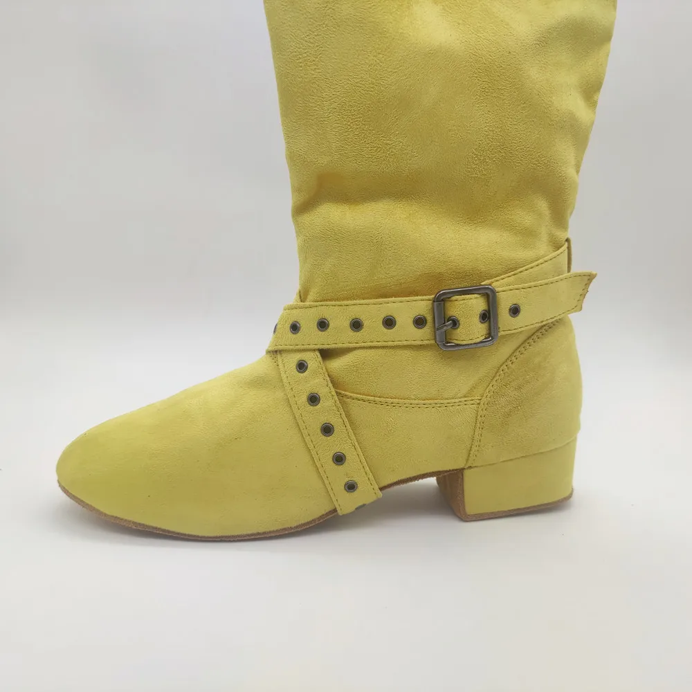 DIY Latin Dance Boot Women Soft Latin Salsa Ballroom Party Dancing Shoes Sport Latin Dance Boots Shoes Heeled Yellow Dance Boots