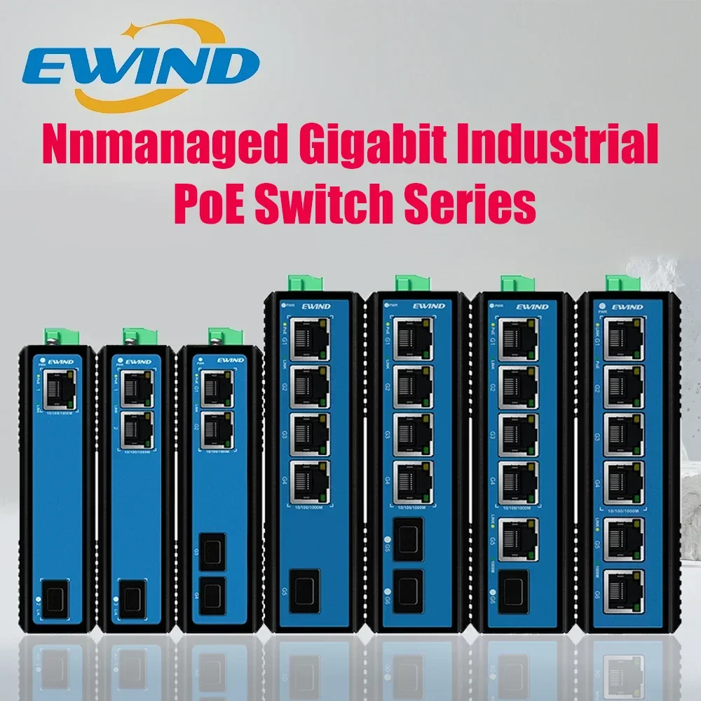 

EWIND Industrial POE Switch 10 Ports Gigabit Uplink Unmanaged Network Switch Ethernet IP40 Network Switchfor Outdoor Industrial