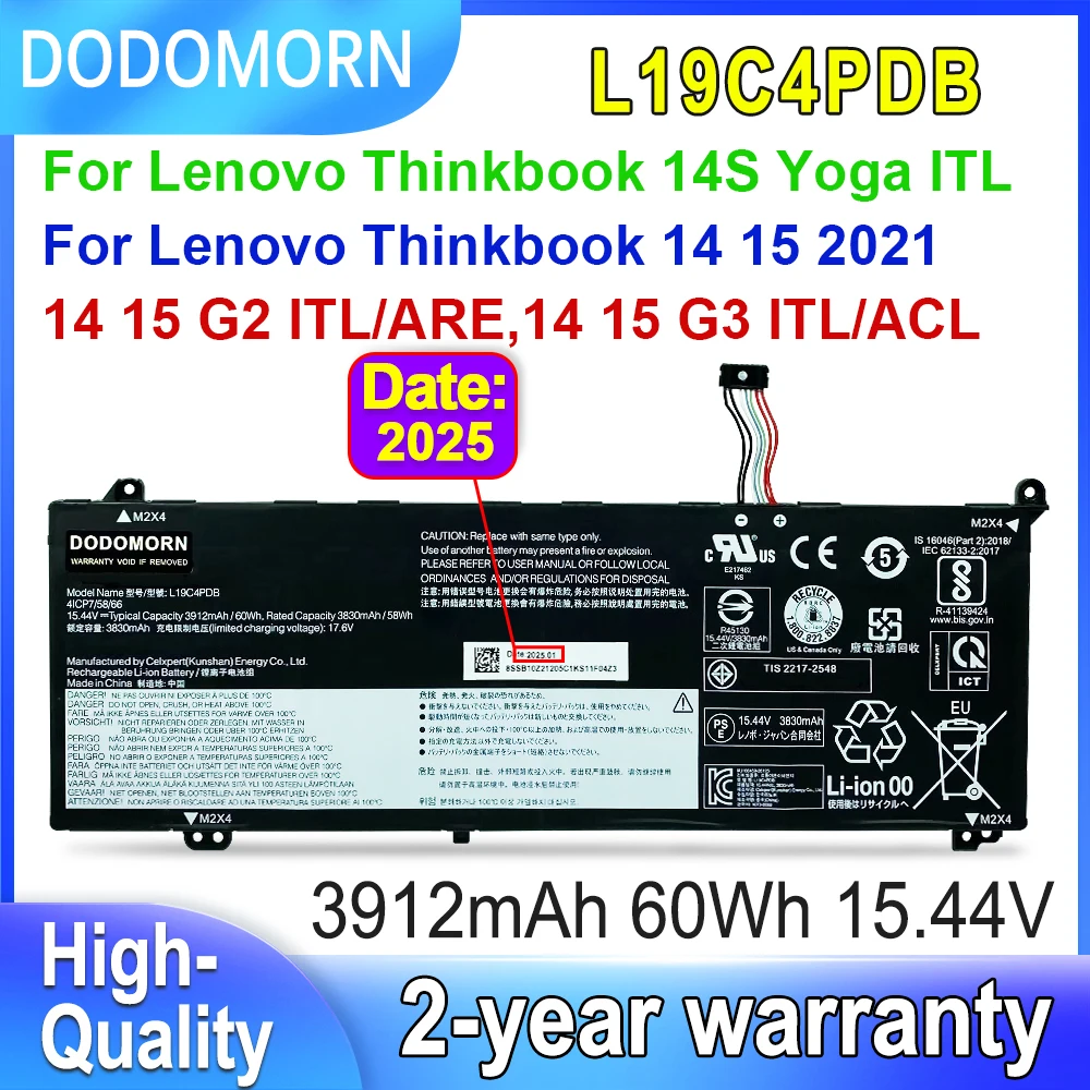 

L19C4PDB L19M4PDB для Lenovo Thinkbook 14S Yoga ITL, 14 15 G2 G3 ITL ARE ACL Аккумулятор для ноутбука SB10Z21205 15,44 В 3912 мАч DODOMORN