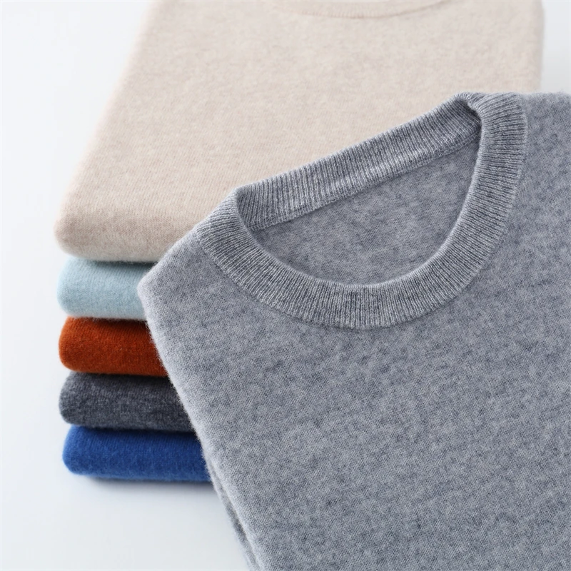 

Autumn/Winter Men's 100% Pure Cashmere Pullover Business Casual Solid Knitted Sweater Loose Round Neck Tops Thick Warm Jumper