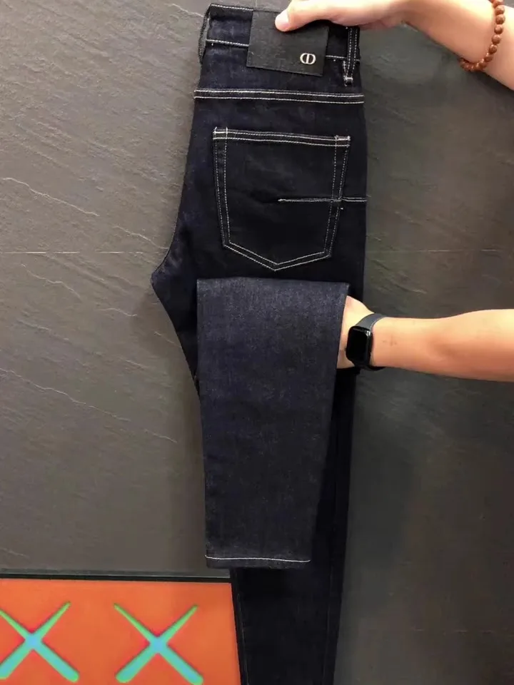 

High Quality Deep Blue Men's Jeans Spring Autumn New Style Personality Cool Business Casual Slim Fit Standard Edition Jeans
