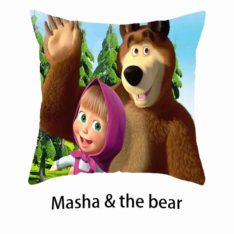 Double Sided Masha and The Bear Pillow Case, Soft Short Plush Cartoon Kids Pillow Cover for Home Bedroom