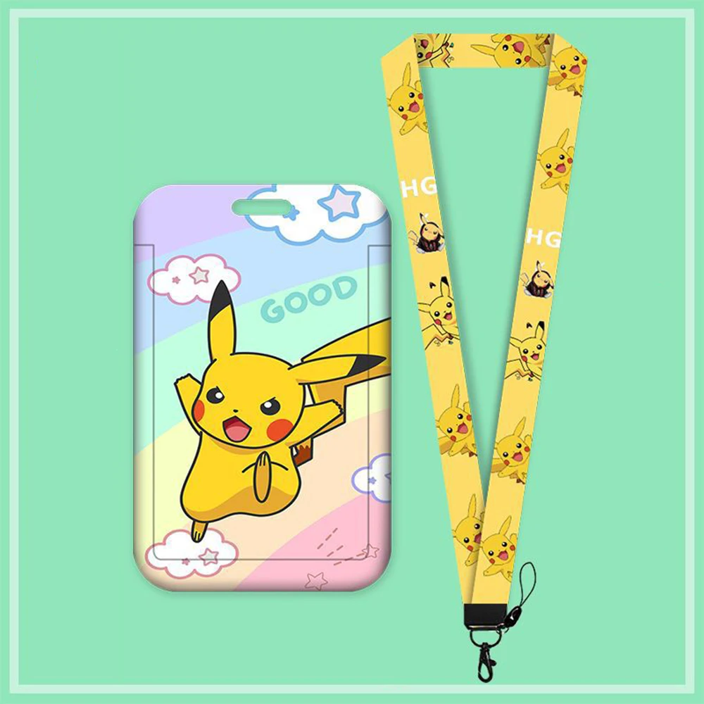 Cartoon Pikachu Keychain Student Access Control Card Metro Bus Card Campus Meal Card Lanyard Halloween Gifts For Friend Family