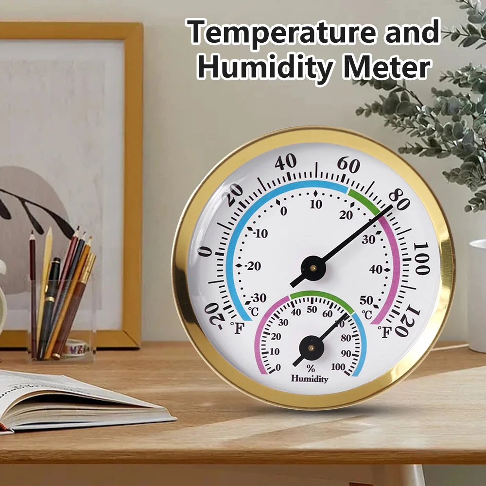 TH103GF Mini Indoor Thermometer Hygrometer Round Analog Temperature Humidity Monitor Gauge for Home Room Outdoor Office -20~120F