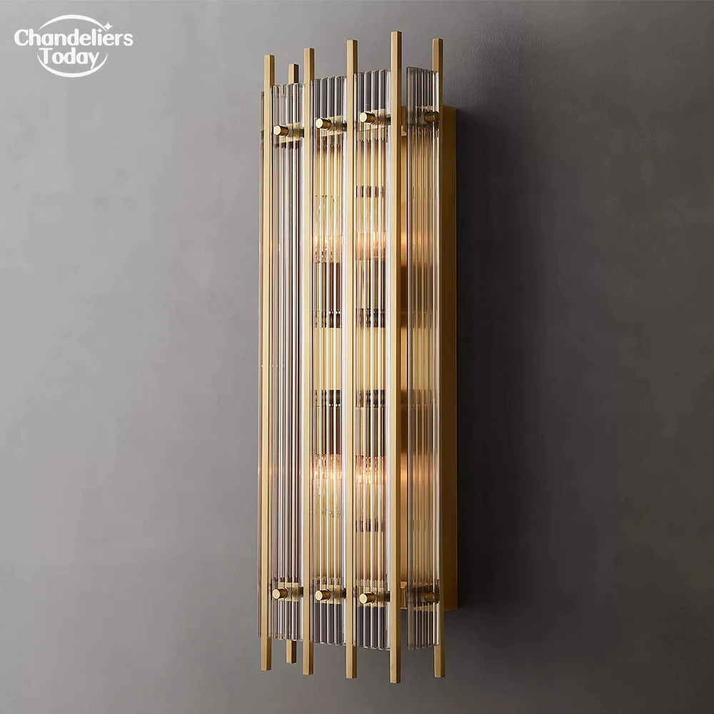 San Marco Grand Rectangular Sconce Fluted Glass Tall Wall Lamp Brass Modern Interior LED Sconce Lighting Fixture for Living Room