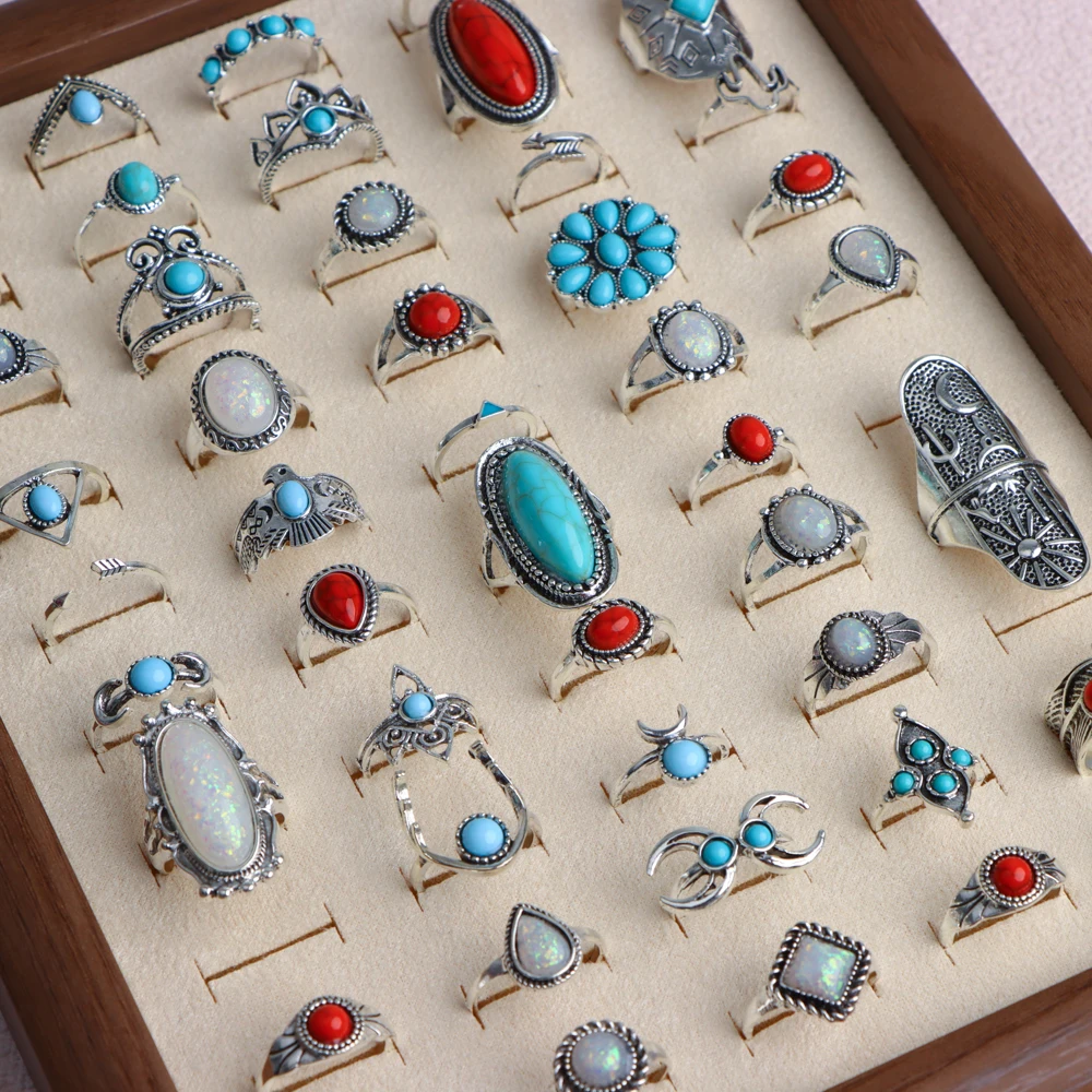 20/30/قطعة/الوحدة موضة بوهيميا الحجر الطبيعي متعدد الألوان أصابع خواتم للنساء مزيج نمط خمر مجوهرات اكسسوارات هدايا الحفلات #5