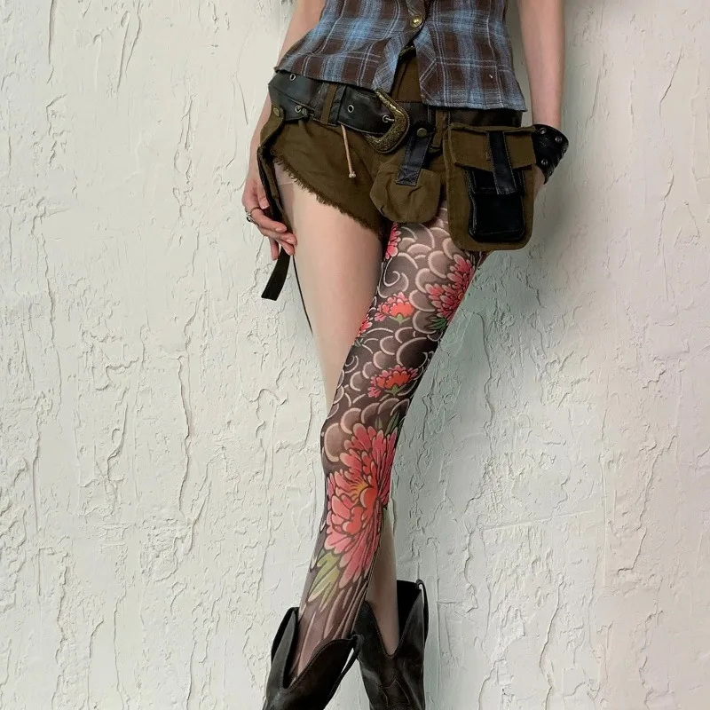 Y2K مثير بنطال ليجينز يتمدد الوشم شبكة خمر جوارب الموضة للنساء الرجال تمتد جوارب طويلة حفلة جميع الفصول الجوارب للجنسين