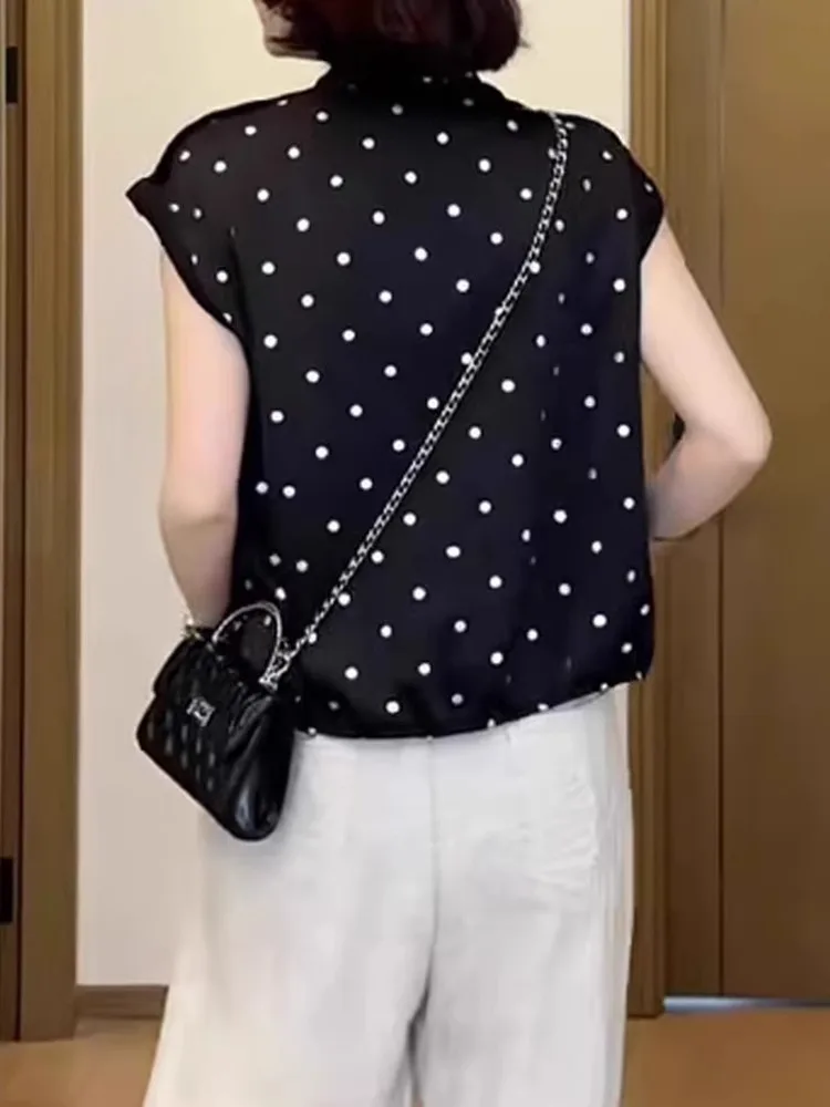 Faionable V-Ne Polka Dot Svel irt Damen-Sommer-Top mit schlankem Design, koreanische SLE-Bluse mit geradem Schnitt und Knöpfen