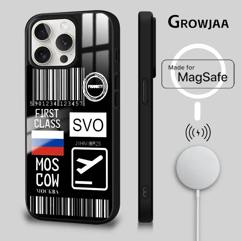 

Russia Plane Travel Ticket Phone Case Magnetic For iPhone 16 15 14 13 12 11 Pro Max Plus Mini Magsafe Wireless Charging Cover
