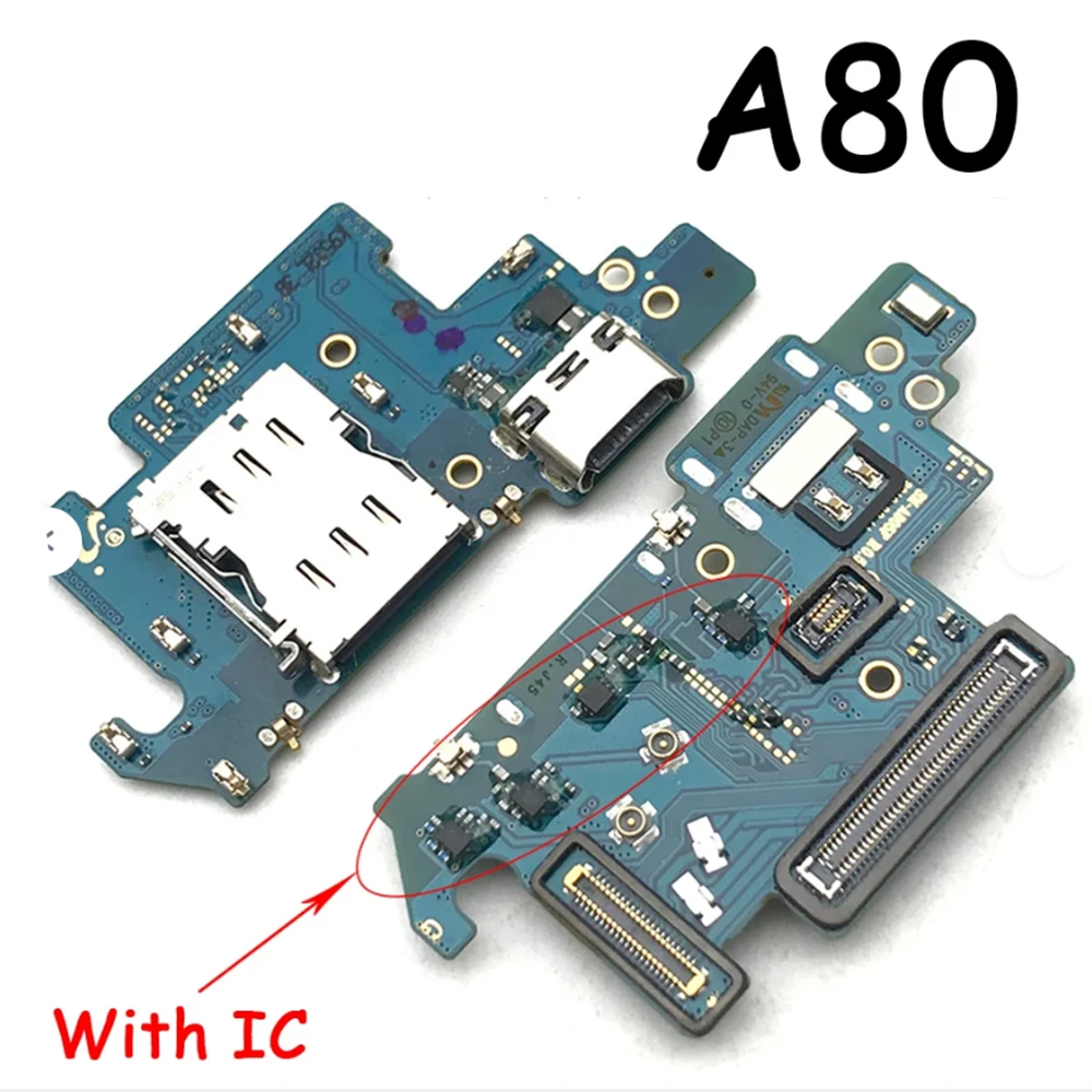 Porta de carregamento USB com cabo flex para samsung a80 a805f, conector dock plug com microfone