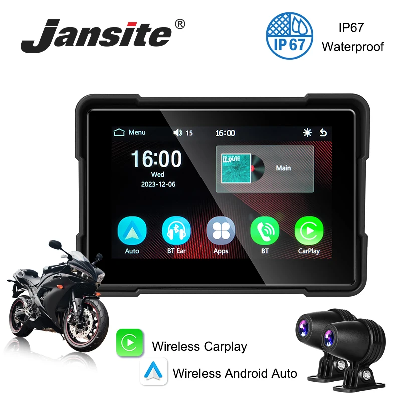 

Motorcycle Navigation 5 Inch IP67 Waterproof Supports Bluetooth Wireless Carplay Android Auto Dual Lens Recording DVR Monitor