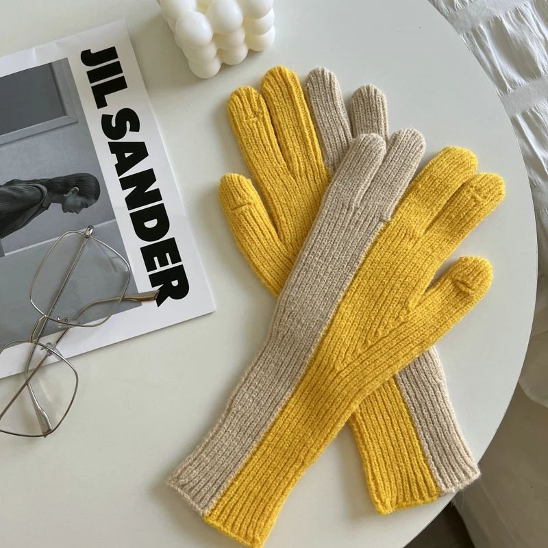 Fashion Winter Knitted Gloves Touch Screen High Quality Mitten Thicken Warm Cashmere Two-tone Gloves For Women