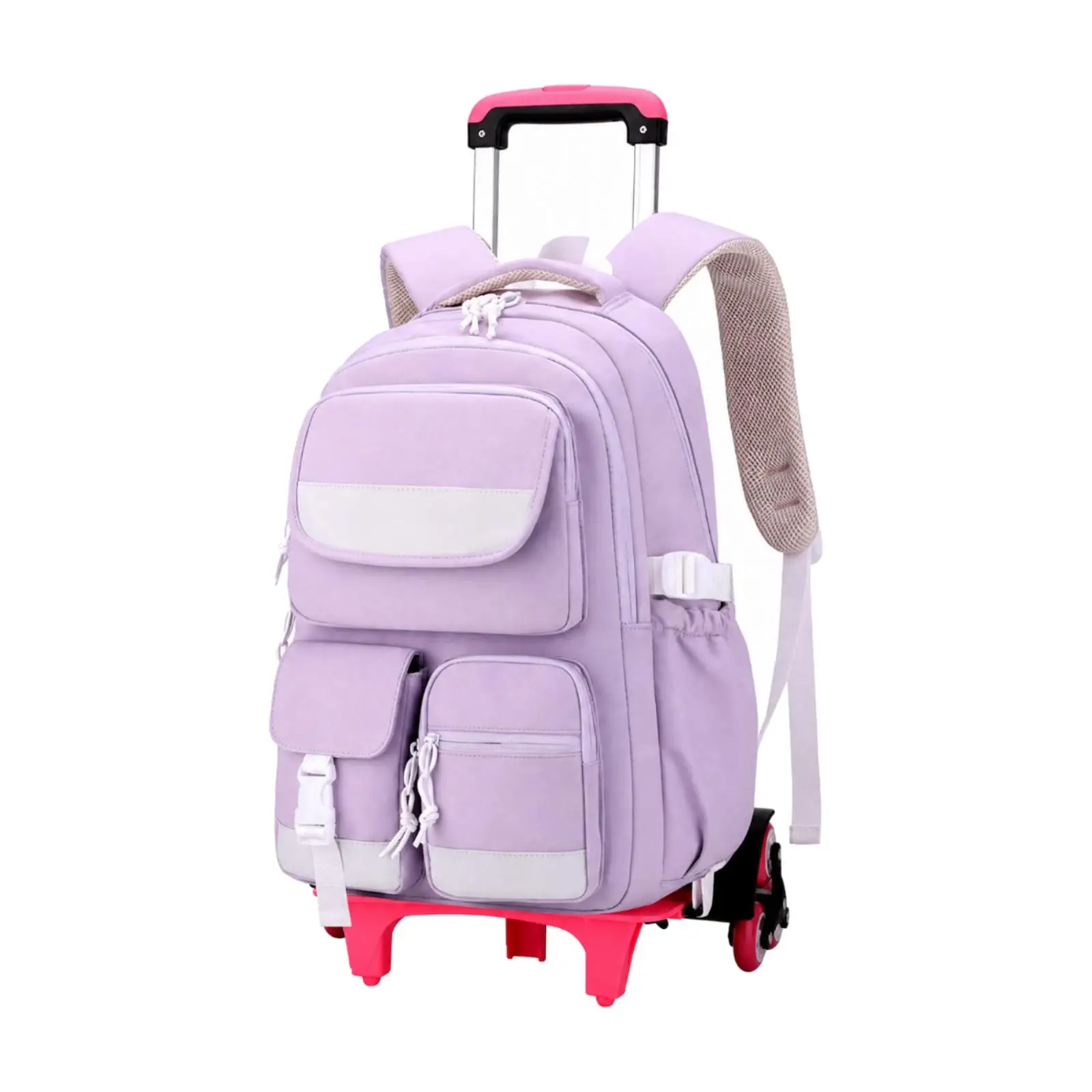 Rolling School Backpack with Wheels for Girls Boys Polyester Wheeled Student Book Bag with Padded Straps Travel Trolley Rucksack