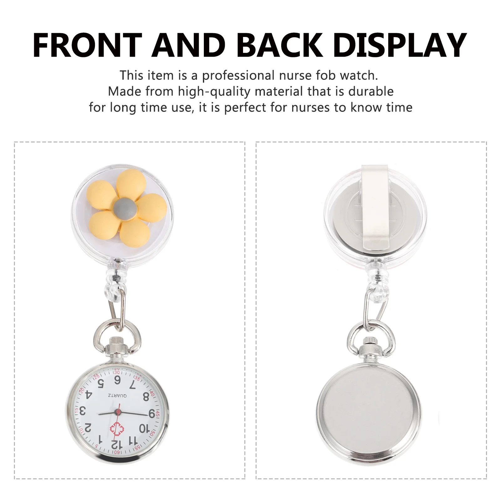 2Pcs Flower Pattern Pocket Watch for Nurses Clip-on Hanging Nurse Watch with Quartz Movement Portable Medical Timepiece