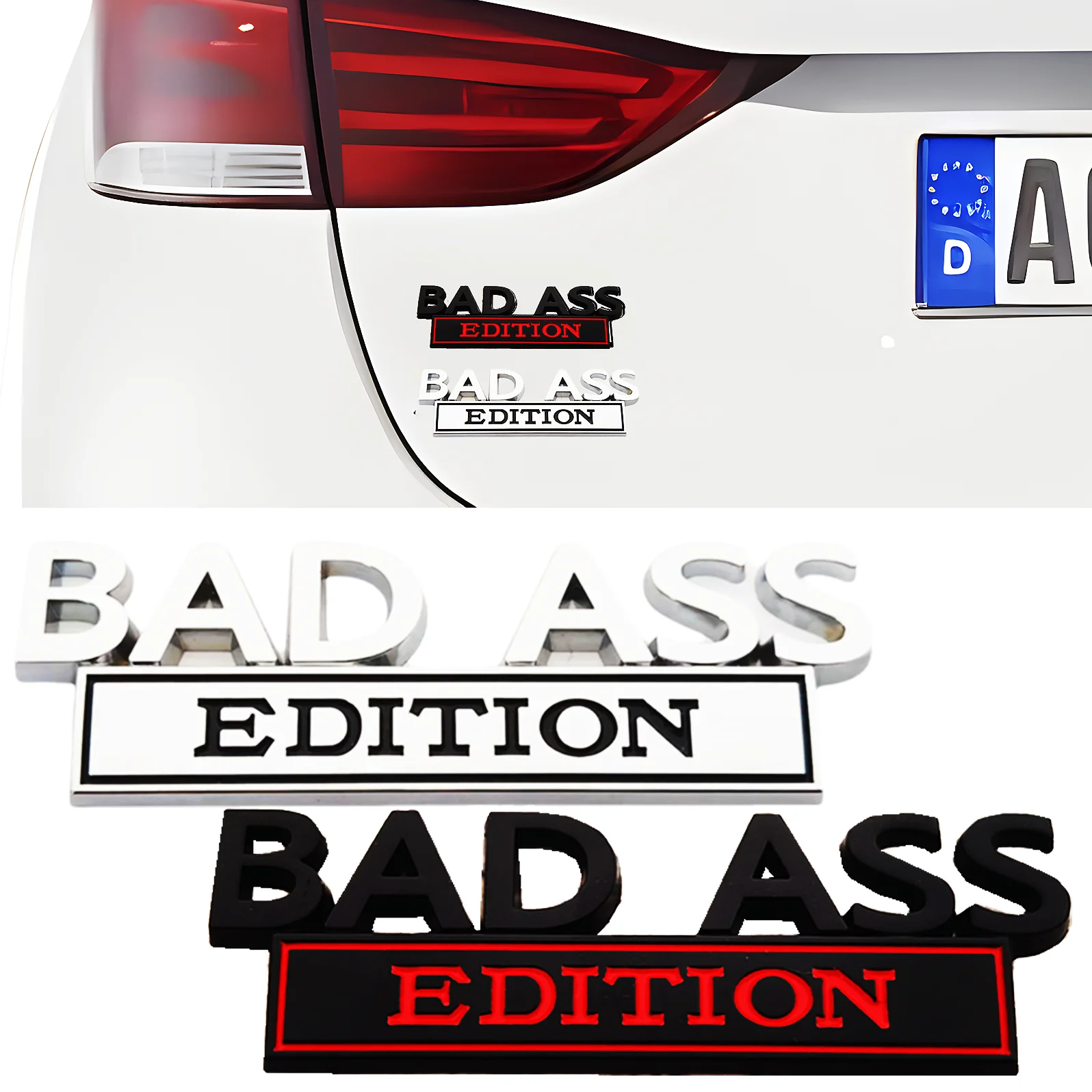 BAD ASS Edition Metal Car Stickers Applicable to Car Fender, Bumper, Rear Window and Full Body Outline BAD ASS Logo Metal Badge