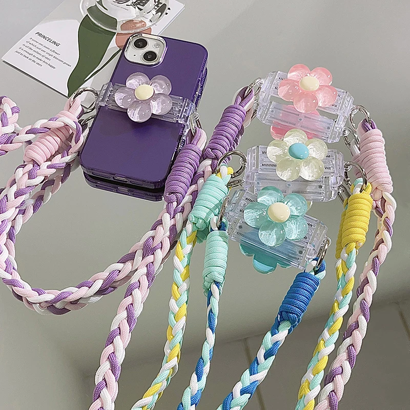 Small Fresh Crystal Flower Back Clip Household Hanging Neck Strap Universal Phone Case Phone Hanging Strap Phone Chain Jewelry