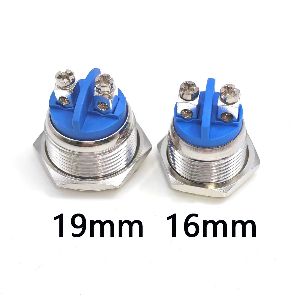5pcs 16mm 19mm Screw Terminal Waterproof Momentary Reset Metal Push Button Switch High Flat Head Car Engine Doorbell PC Power ﻿