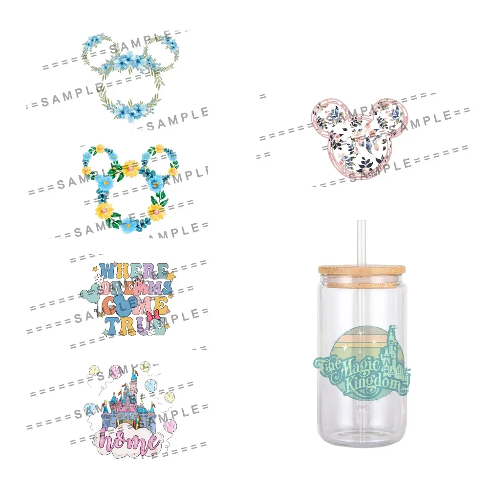 11x12cm Mini Disney Cartoon Mickey Heads UV DTF Transfer Sticker Waterproof Transfers Decals For 16oz Glass Cup Wrap Stickers