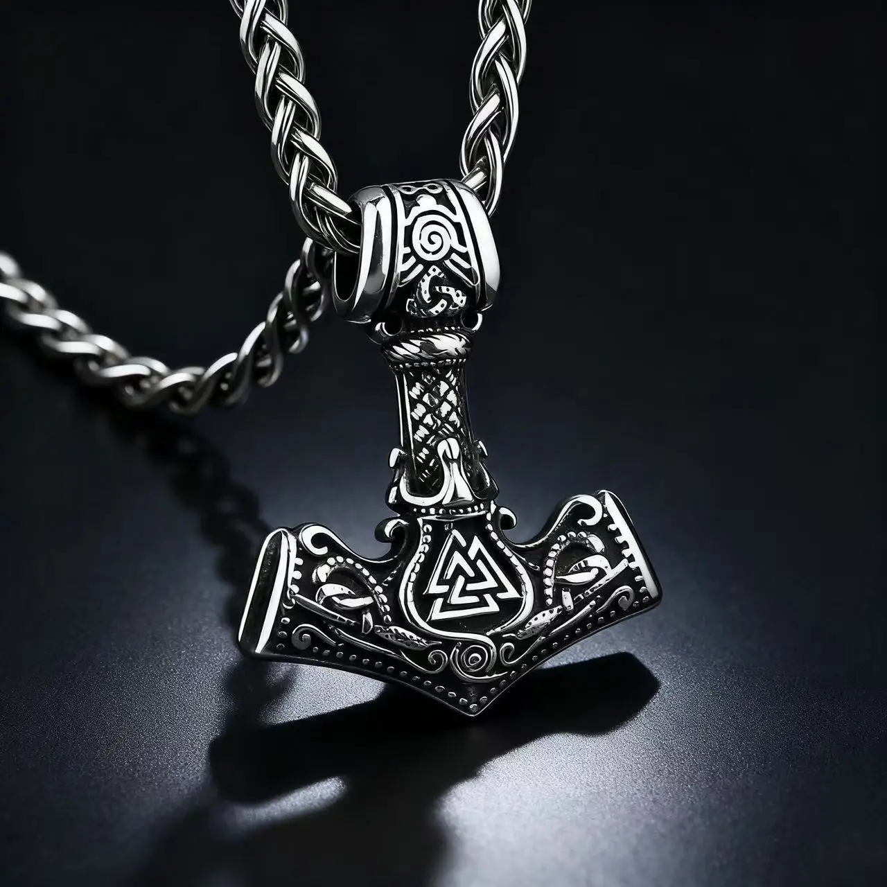 HNSP 316L Stainless Steel Norse Odin Knot Mjolnir Pendant Necklace For Men Viking Jewelry Accessories view 2