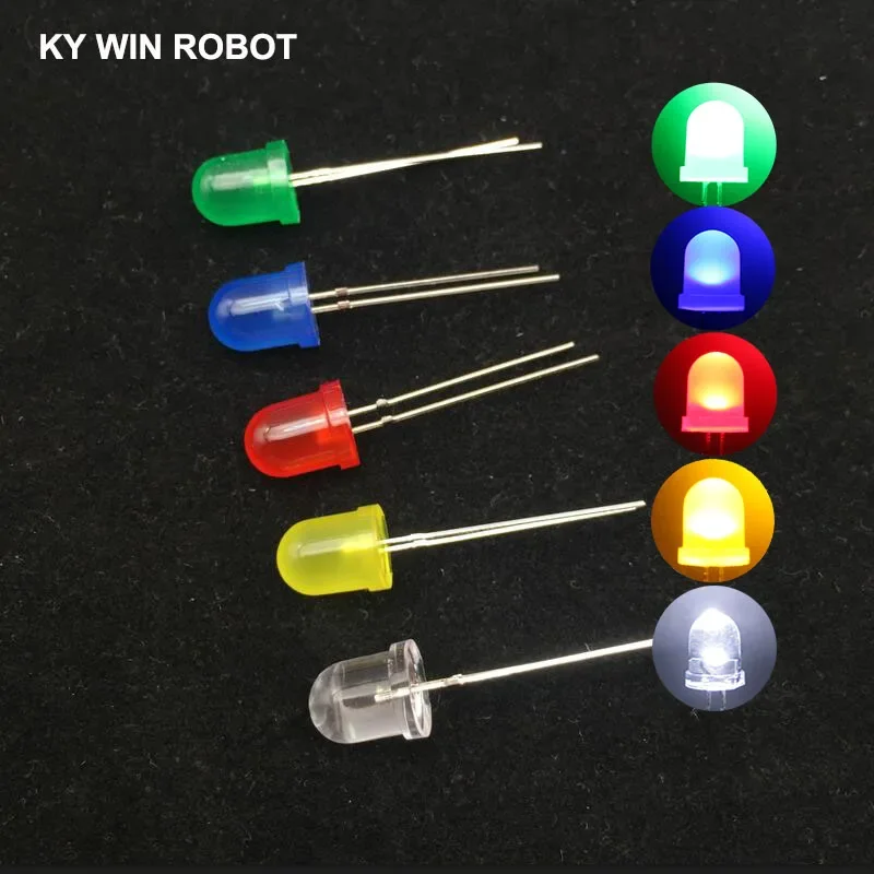 20pcs White Red Green Blue Yellow colors 8mm 20mA Diffused Light-Emitting Diode LED 3V Lamp Assorted Kit Set