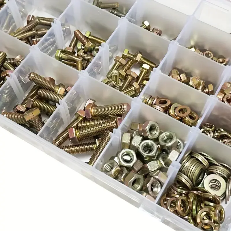 

907pcs Grade 8.8 Alloy Steel Bolt & Nut Assortment Kit - M4, M5, M6, M8 Sizes, Hexagonal Yellow Zinc Plated for Enhanced Corrosi