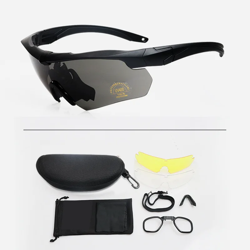 Image of Taktische Schutzbrille UV400 Aufprallsicher PC-Material 3 Rahmenfarben + 3 Linsenfarben für Sport Jagd Airsoft