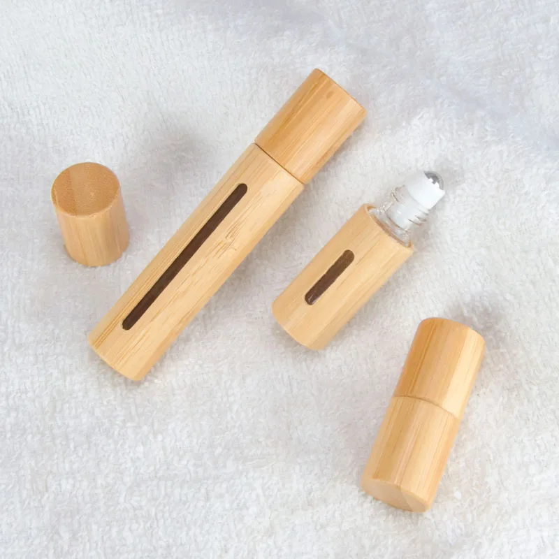 5pcs 5ml 10ml Bamboo Roller Bottle For Essential oil Empty Perfume Bottle With Stainless Steel Roller Ball Travel Sample Bottle