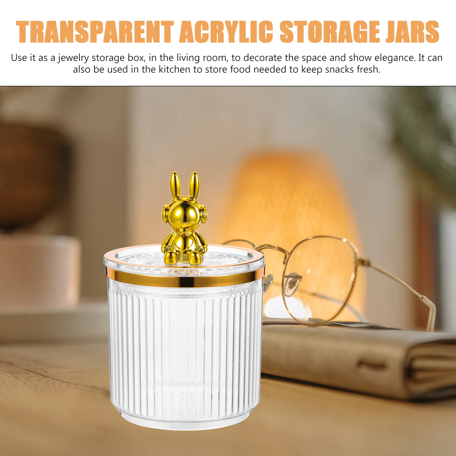 

Cartoon Astronaut Rabbit Acrylic Storage Jar Transparent Cotton Swab Holder Cotton Pad Box Desktop Storage Organizer