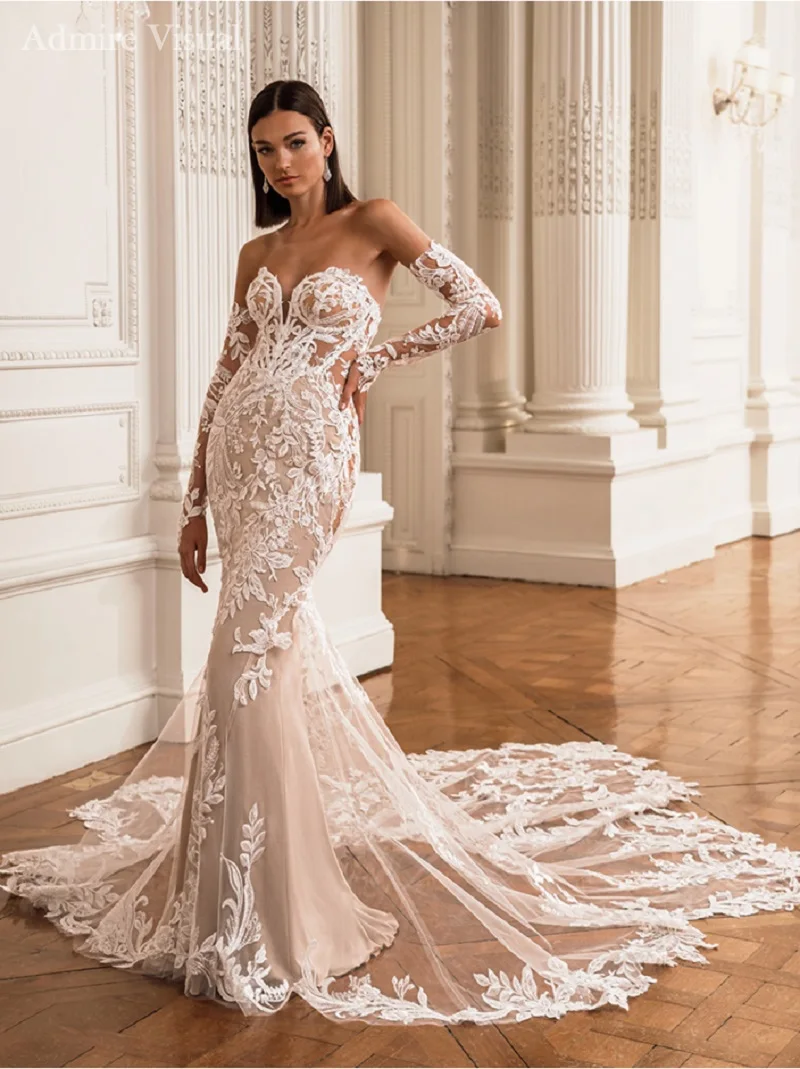 

New Arrive Elegant Wedding Dress Mermaid Sweetheart Neckline With Detachable Sleeves Customized Bride Gowns Vestidos De Novias