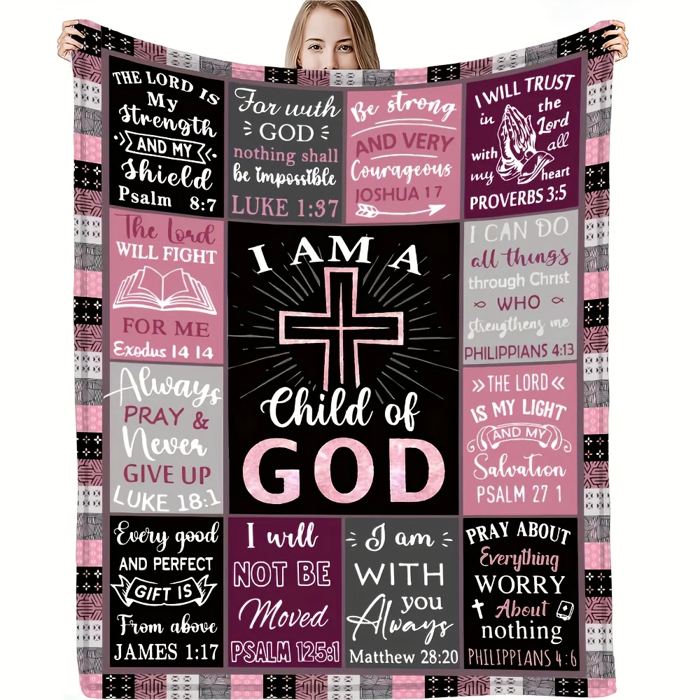 

1 piece of Christian inspirational quotes Knitted blanket, soft and comfortable polyester, digital printing, modern style
