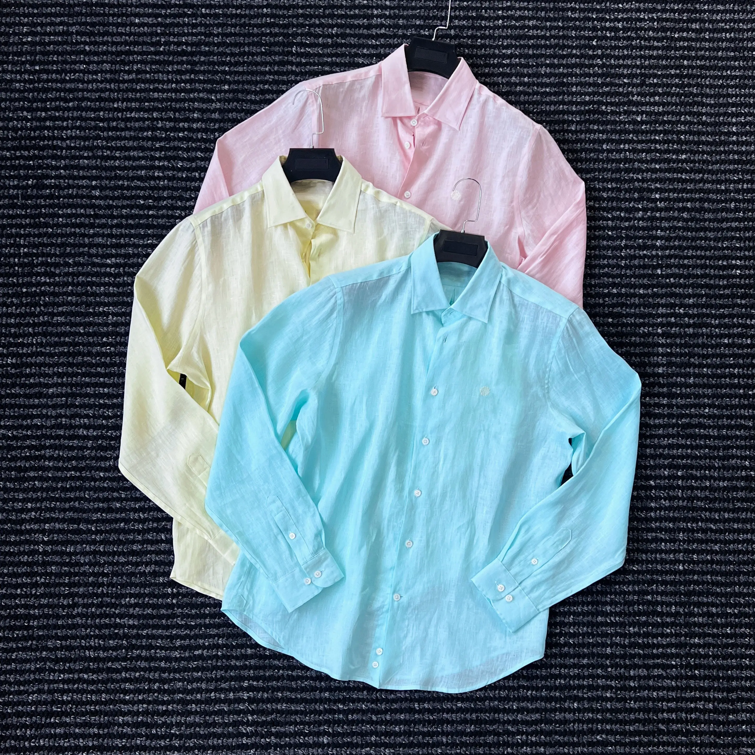 

Haute couture holiday slim collection delicate chrysanthemum embroidered 100 linen shirt