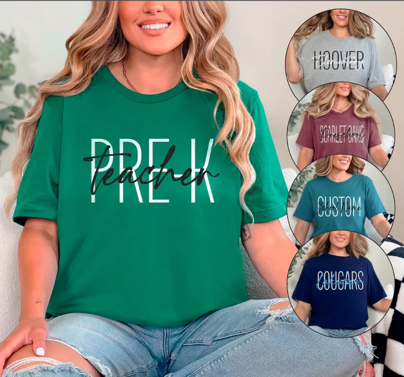 Camisetas Personalizadas de Espírito Escolar, Presentes Personalizados para Equipes, Camiseta de Professor, T-shirts Oversize de Manga Curta com Logo, Nome e Foto DIY