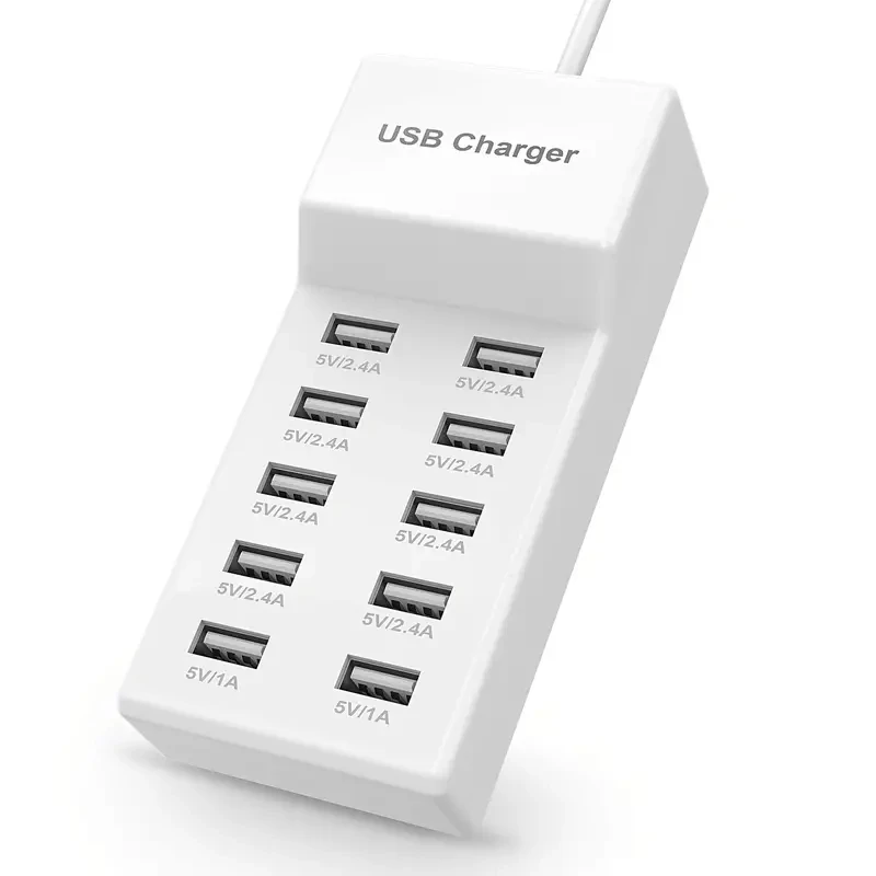 USB Charger Station,10-Port 50W/10A Multiple USB Charging Station Multi Ports USB Charger Charging for Tablet Laptop Computer