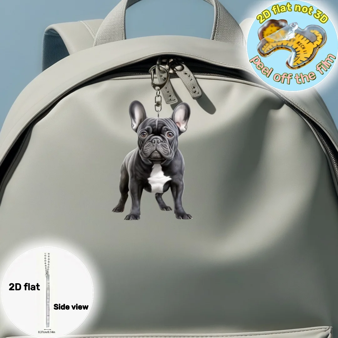 2D Cute French Bulldog Keychain Cool Puppy Flat Acrylic Pendant Versatile Charm Decor for Car Mirror Backpack Festive Party Gift view 2