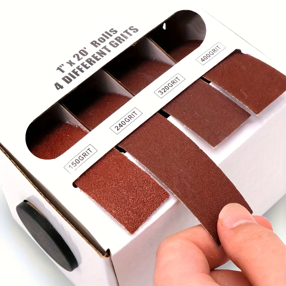 Emery Cloth Roll Set 4-Pack Abrasive Sanding Paper with Dispenser 150-400 Grit Assortment for Wood Metal Polishing