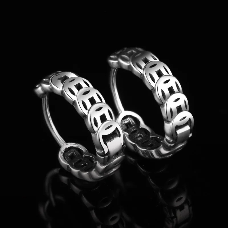Retro Münze Design Ohr Schnalle Männliche Hoops Zubehör Persönlichkeit Hohl Linien Ohrringe Für Männer Schmuck