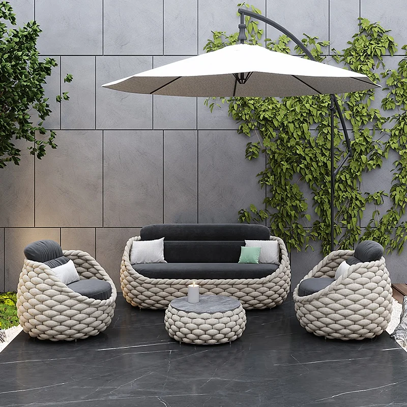 

Fulin Furniture Wicker Curved Outdoor Furniture Modular Garten Sectional Small Sofa Exterior Sitting Sets Bamboo