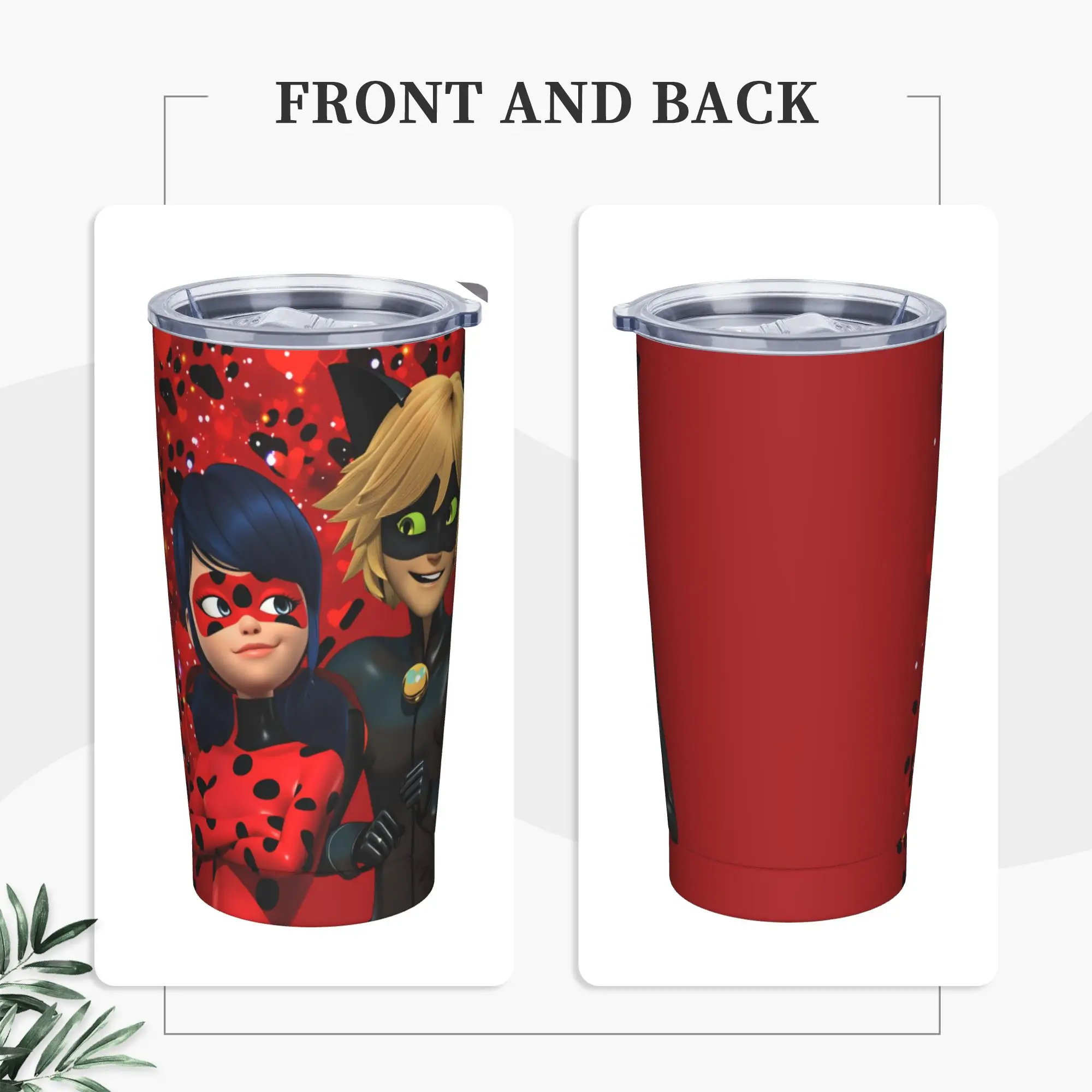 

M-Miraculous Ladybugs Stainless Steel Tumbler Driving Coffee Mug With Straws and Lid Large Capacity Mugs Cup Cold Drink Water
