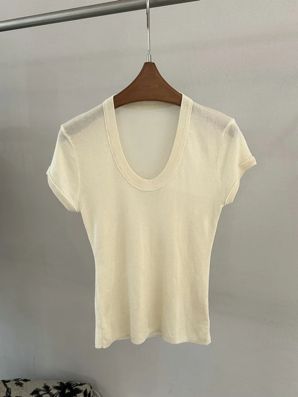 

Шикарный вязаный топ с короткими рукавами в корейском стиле, женский дышащий, слегка прозрачный, облегающий, текстурированный, модный, весенне-летний