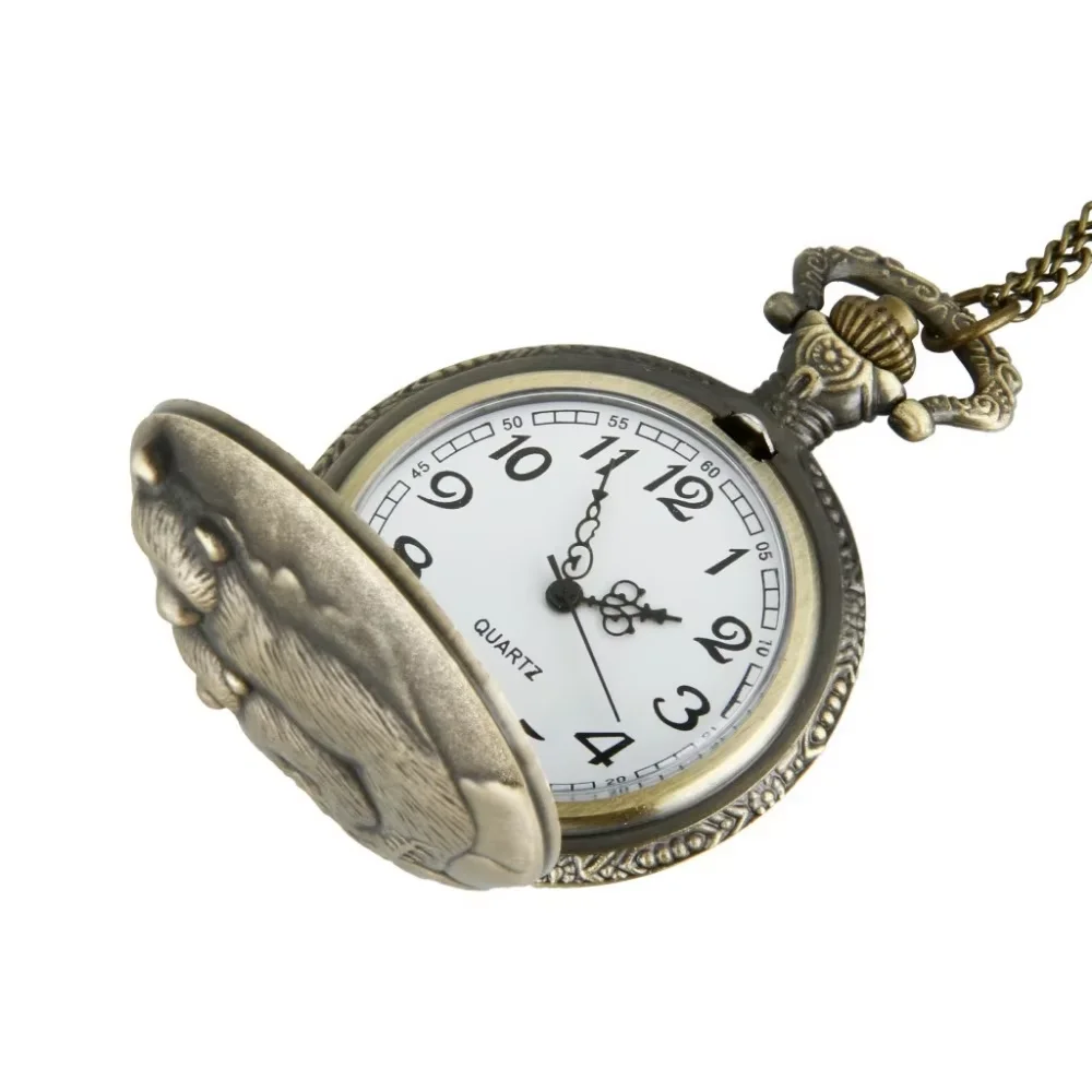 0   Pocket Watch Happy Bear Cute Souvenir  Antique Bronze Relief Design Quartz Stone Leisure Children's Gift
