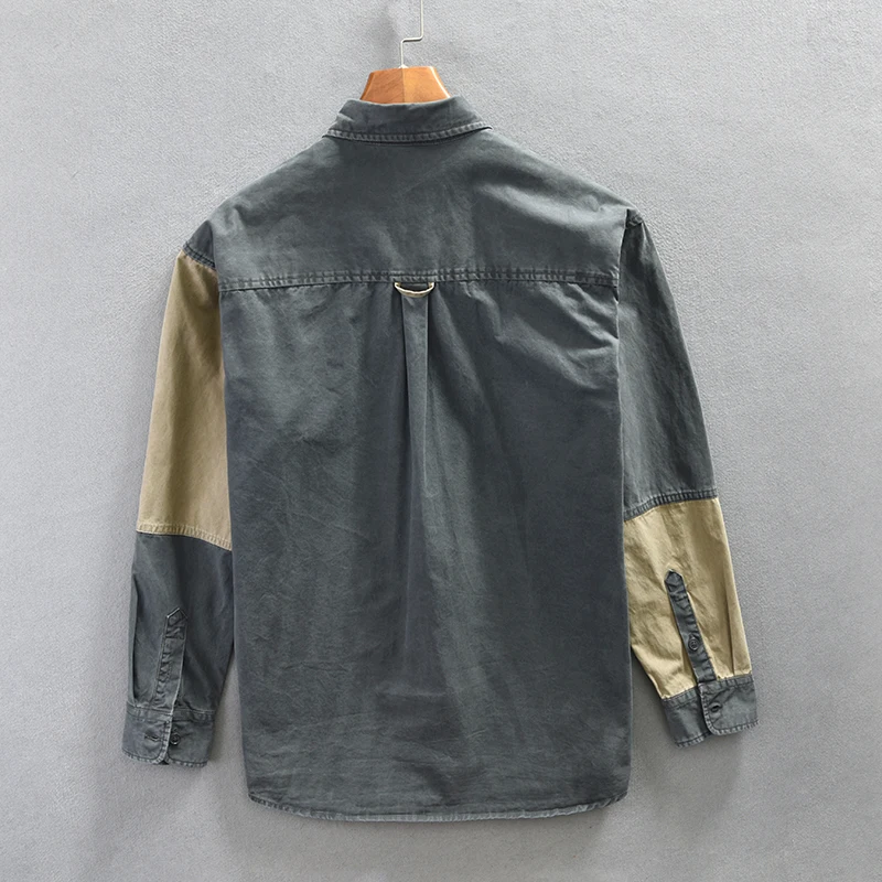 Spring Summer New Cargo Casual Patchwork Shirt Men Big Pockets 100% Cotton Four Seasons Men Clothing Oversize