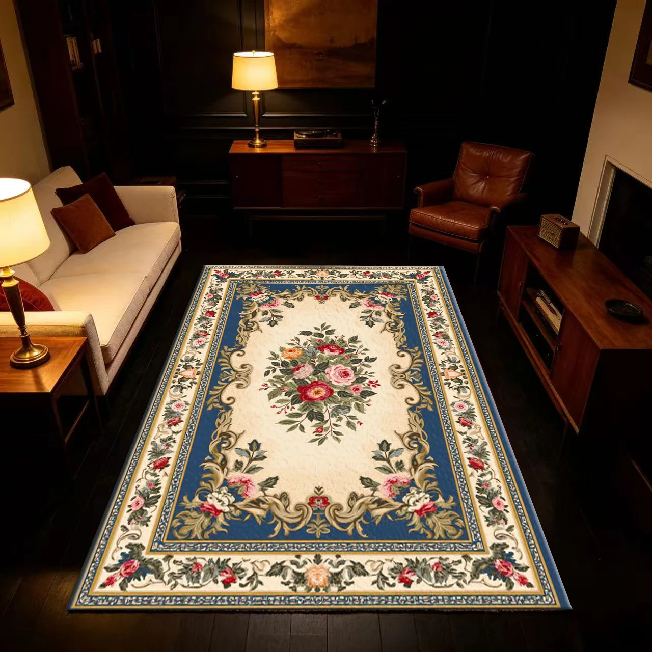 Retro European Royal Floral Pattern Ornate Border Carpet Floor Non-Slip Mat