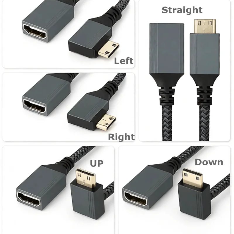 15cm 8K Type-C Mini HDMI 2.1 Male UP Down Left Right to HDMI Female Extension HDTV Cable for DV Camera Laptop Portable Monitor